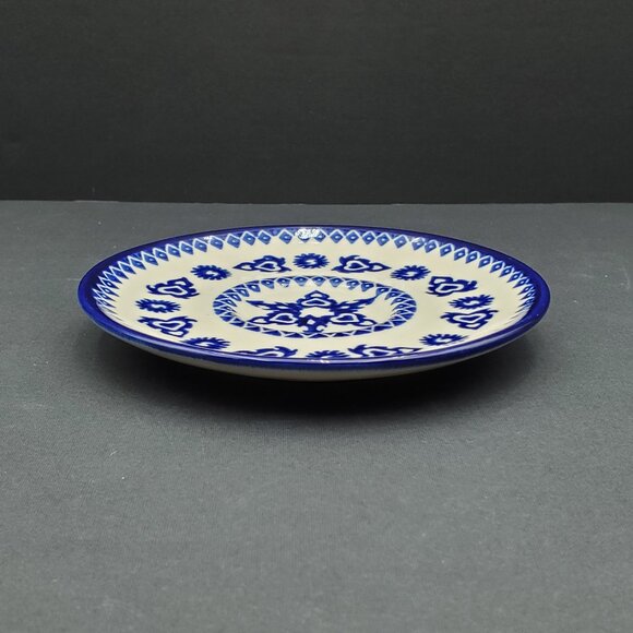 Polish Pottery Blue Hearts Blue Diamonds Saucer Dessert Appetizer Mini Plate - Picture 2 of 7